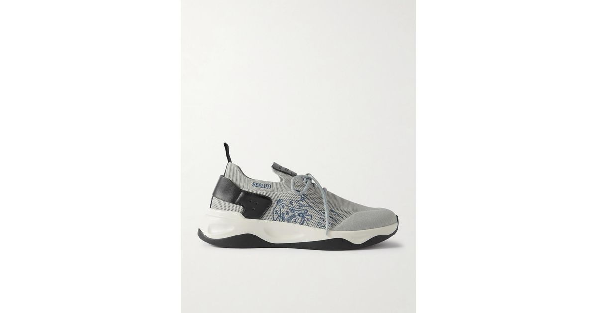 Berluti Shadow Scritto Venezia Leather-trimmed Stretch-knit