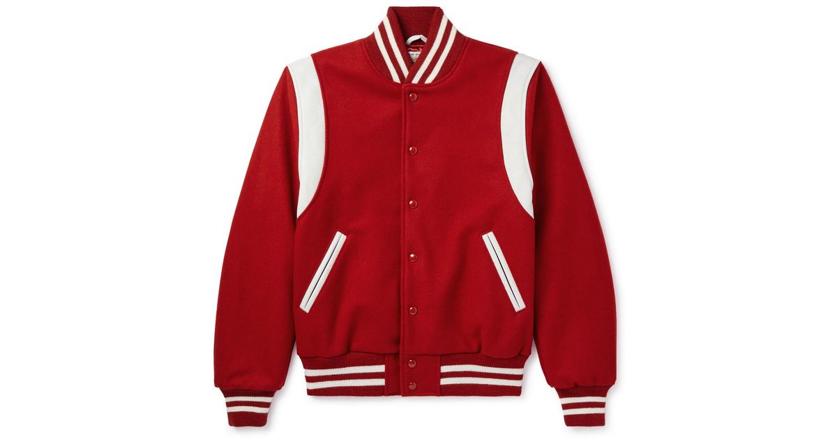 Golden Bear The Hayes Leather-trimmed Wool-blend Varsity Jacket in Red ...