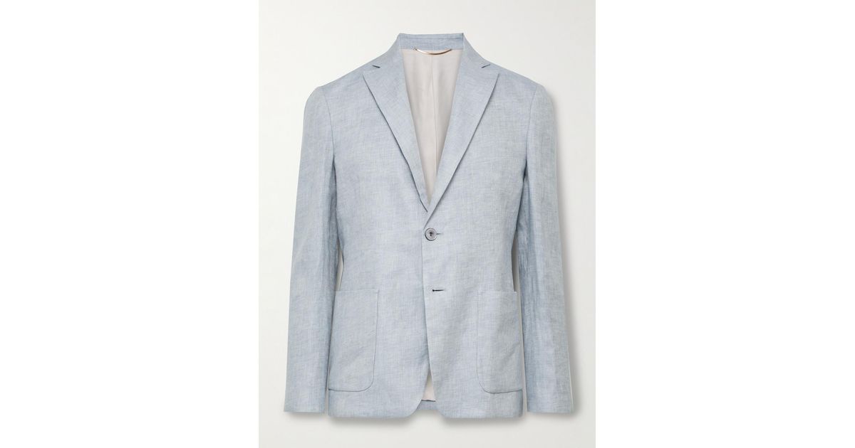 Agnona Leather-trimmed Linen Suit Jacket in Blue for Men | Lyst UK