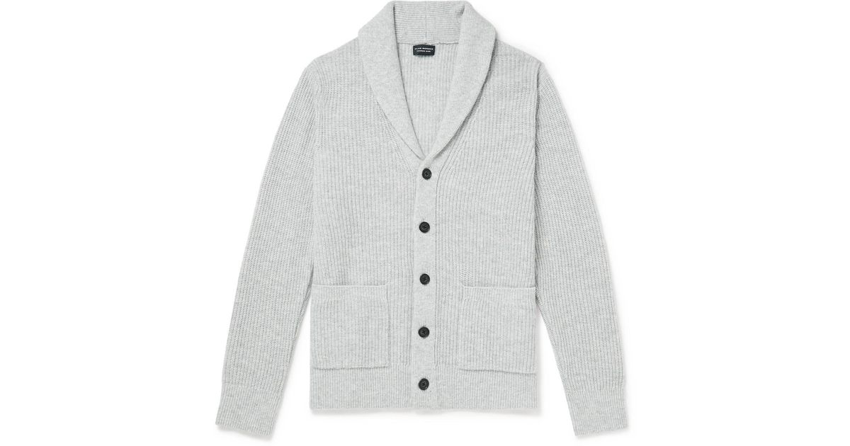 Club Monaco Shawl-collar Ribbed Wool And Cashmere-blend Cardigan in ...