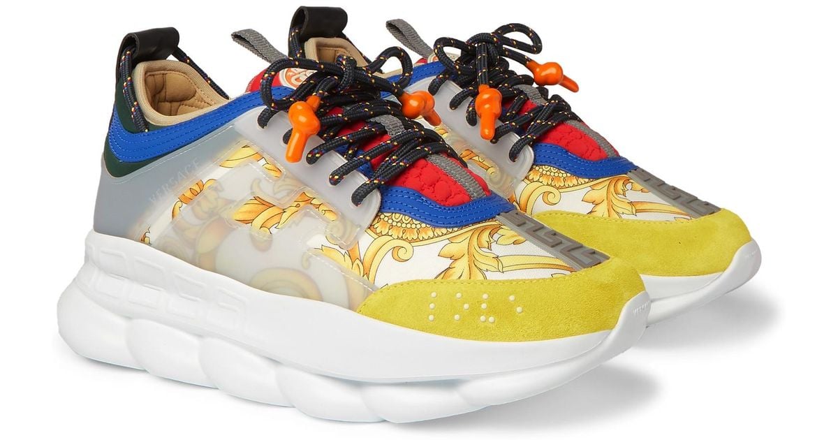Versace Rubber Chain Reaction Panelled Canvas Sneakers in Yellow 