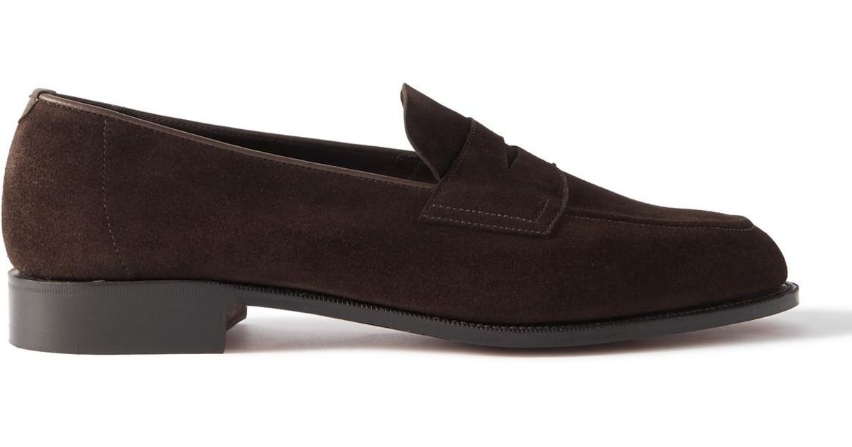 Edward Green Picadilly Suede Penny Loafers in Black for Men | Lyst