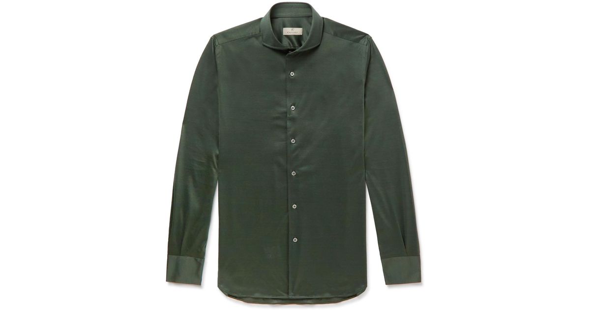 Canali Slim-fit Cutaway-collar Cotton-jersey Shirt in Green for Men | Lyst