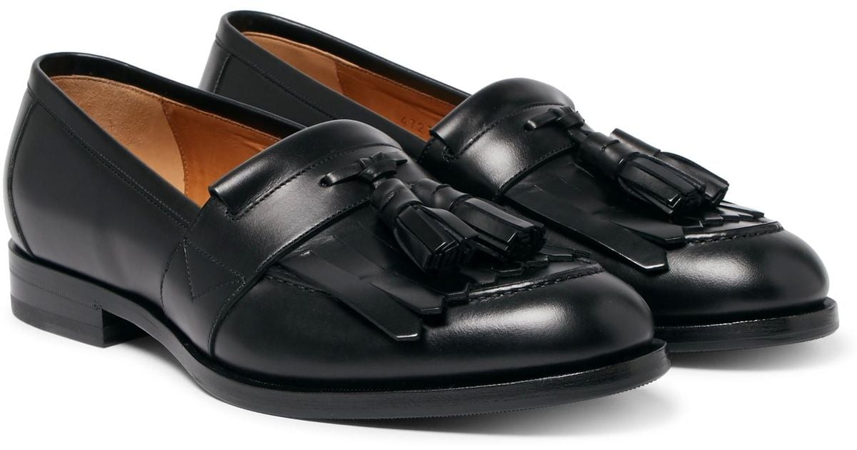 Gucci Embroidered Leather Kiltie Loafers in Black for Men - Lyst