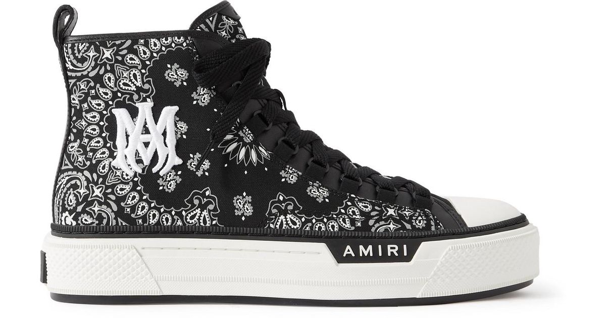 Amiri Leathertrimmed Paisleyprint Canvas Hightop Sneakers in Black