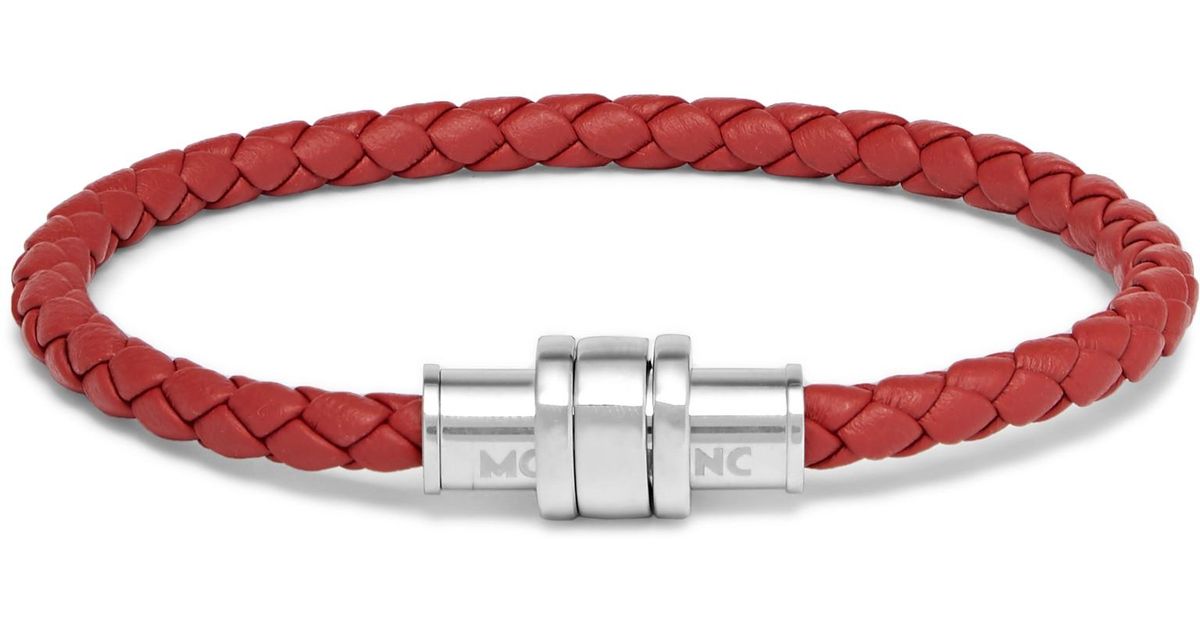 Montblanc Meisterstück Braided Leather And Stainless Steel Bracelet in Red  for Men | Lyst
