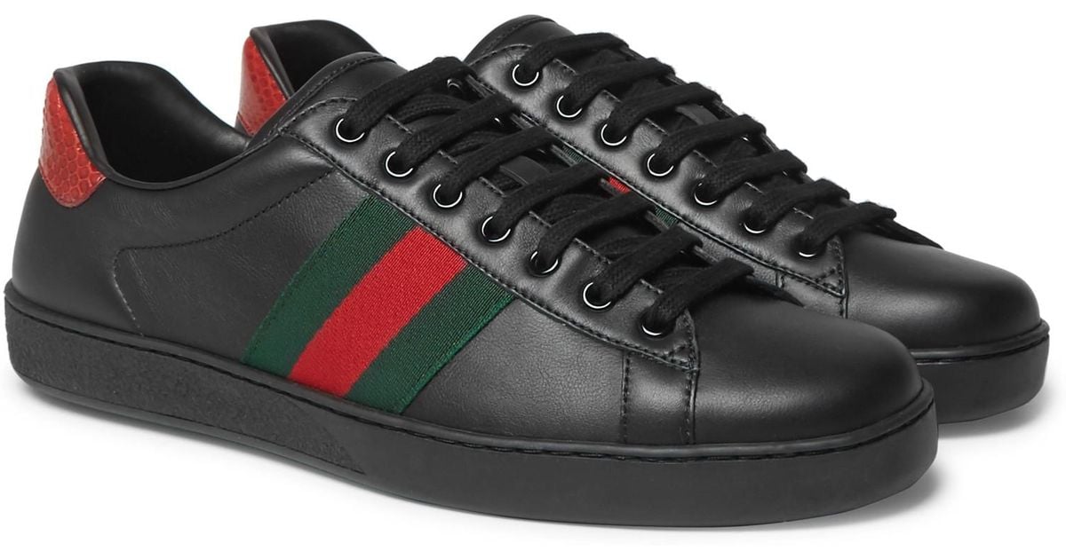Gucci Ace Snake-trimmed Leather 