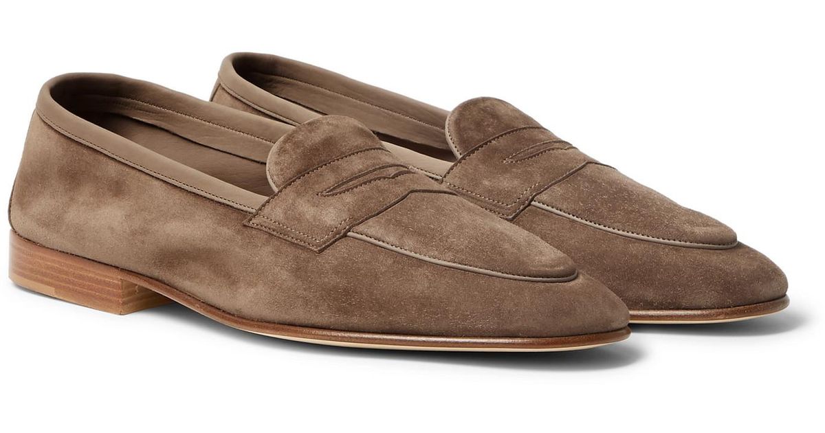 Edward Green Polperro Suede Penny Loafers in Brown for Men - Lyst