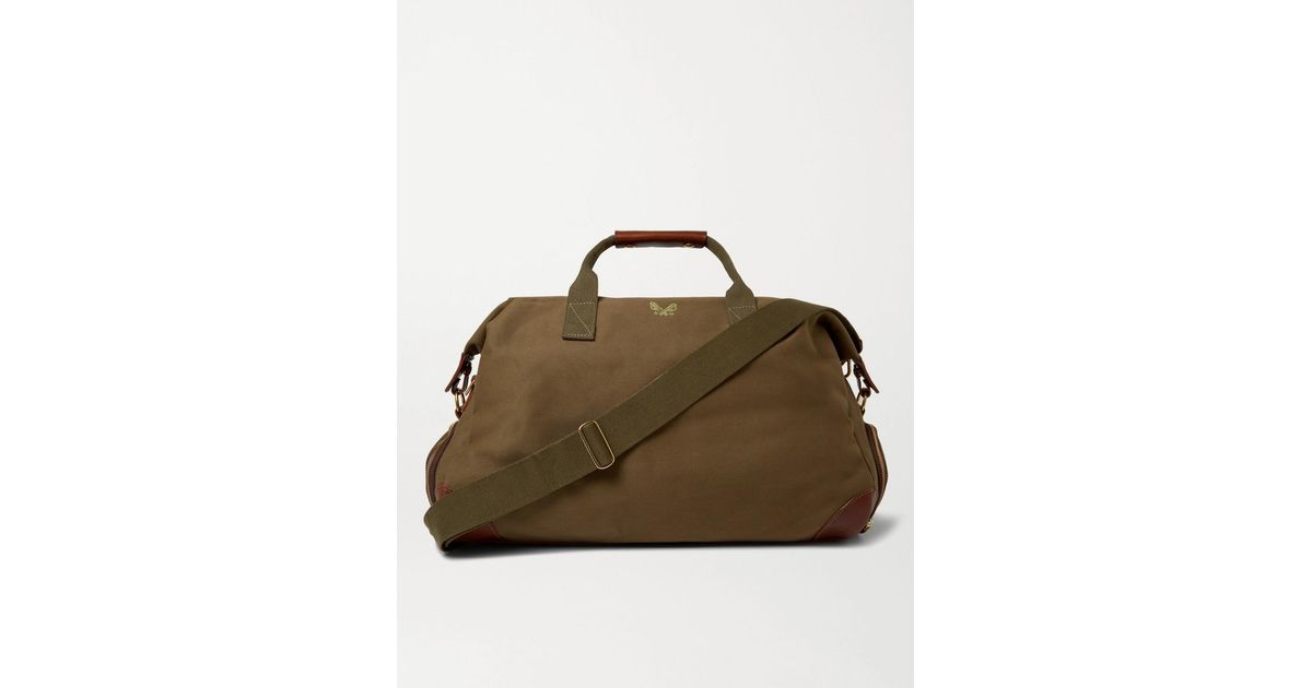 Bennett Winch Weekender Leather-trimmed Cotton-canvas Holdall in Green for Men Mens Bags Duffel bags and weekend bags 
