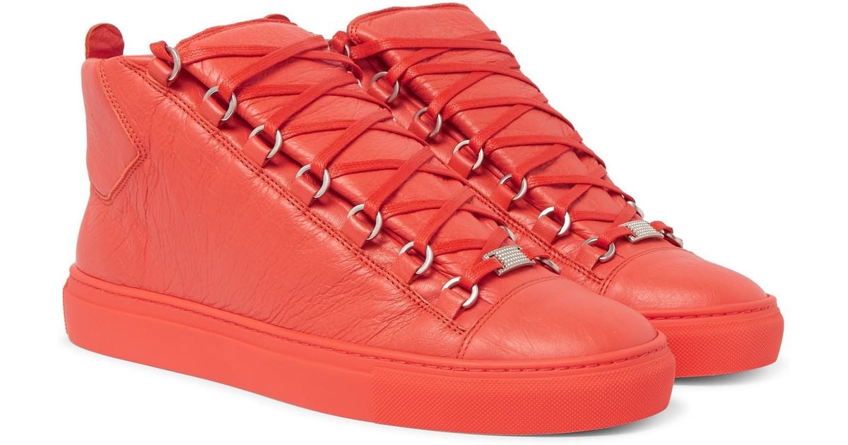 Balenciaga Arena Creased-leather High-top Sneakers in Orange for Men | Lyst