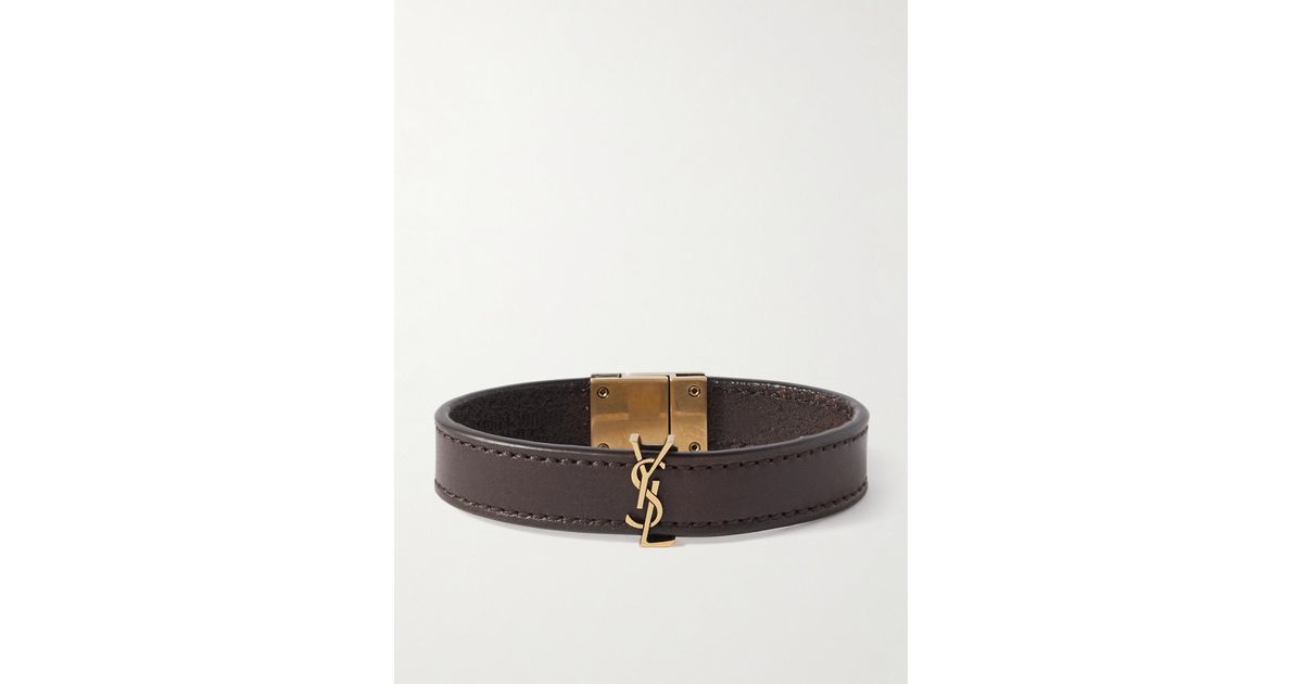 Saint Laurent Cassandre Logo embellished Leather And Gold tone