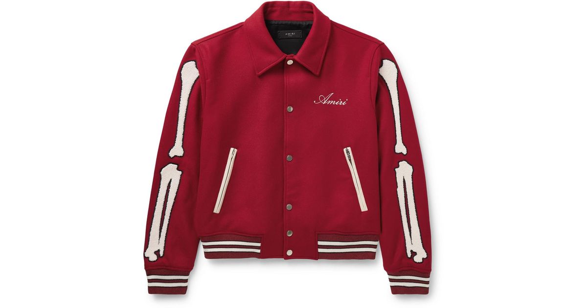 Amiri Bones Leather-Trimmed Appliquéd Melton Wool-Blend Twill