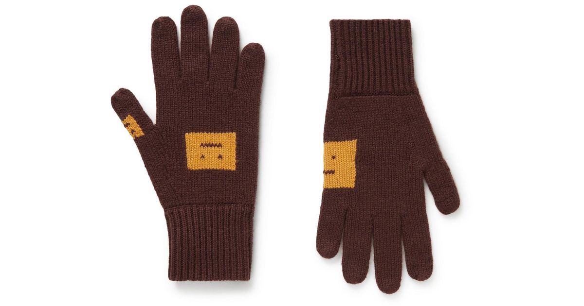Acne Studios Logo-intarsia Wool-blend Gloves in Brown for Men | Lyst