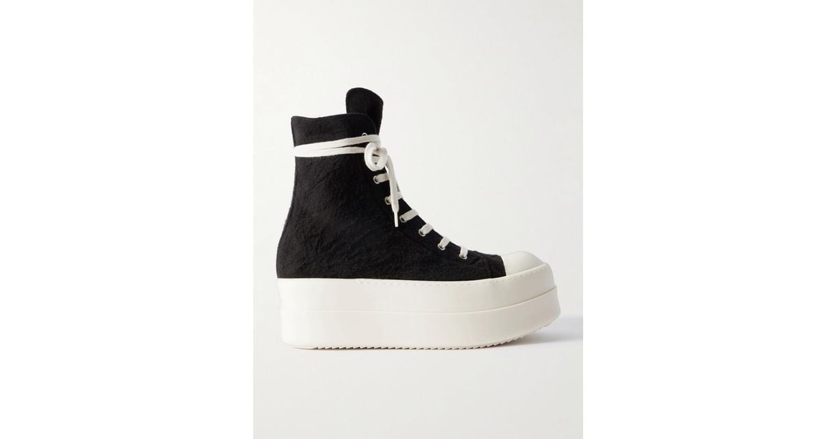 Rick Owens Double Bumper Exaggerated-Sole Plush Sneakers in Black