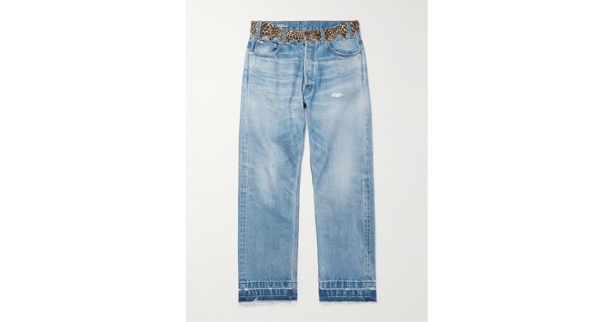 CELINE HOMME Wesley Straight-leg Faux Fur-trimmed Distressed Jeans in Blue  for Men