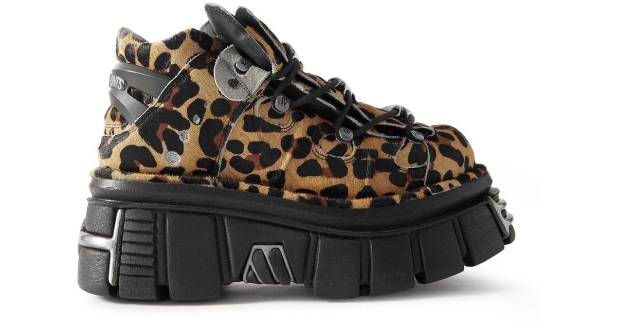Vetements New Rock Embellished Leopard-Print Pony Hair Platform