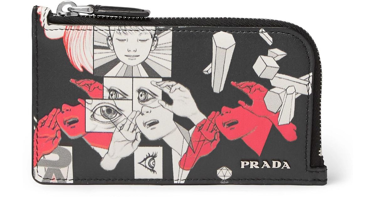 Prada + James Jean Printed Leather Zipped Cardholder in Black for Men - Lyst