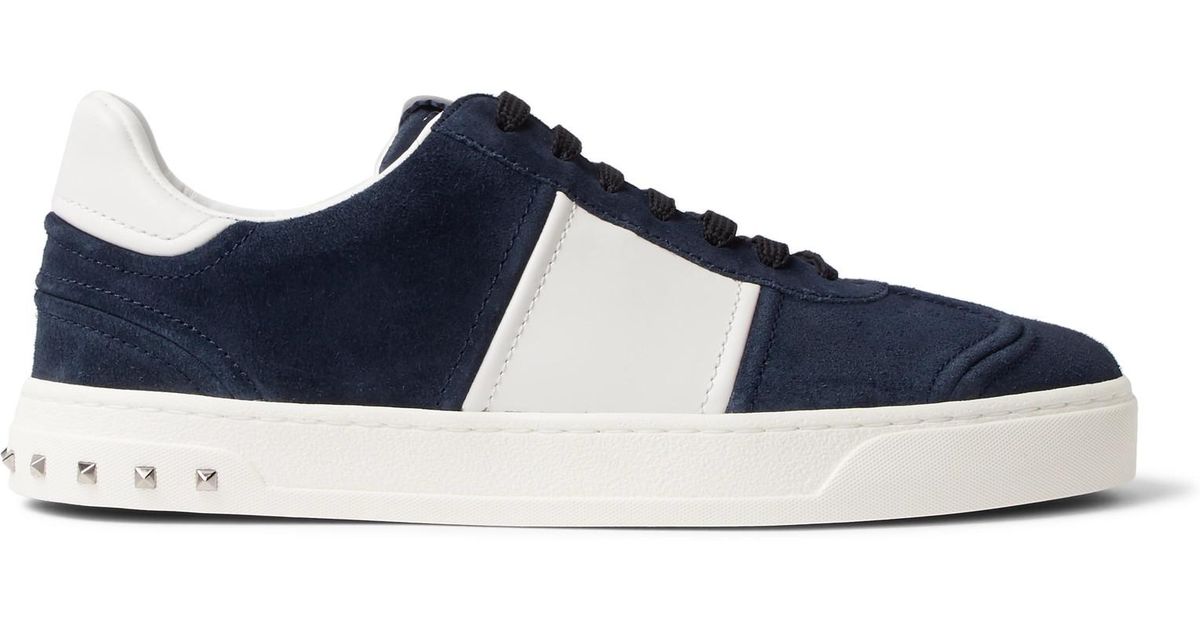 Valentino Flycrew Leather-trimmed Suede Sneakers in Navy (Blue) for Men -  Lyst