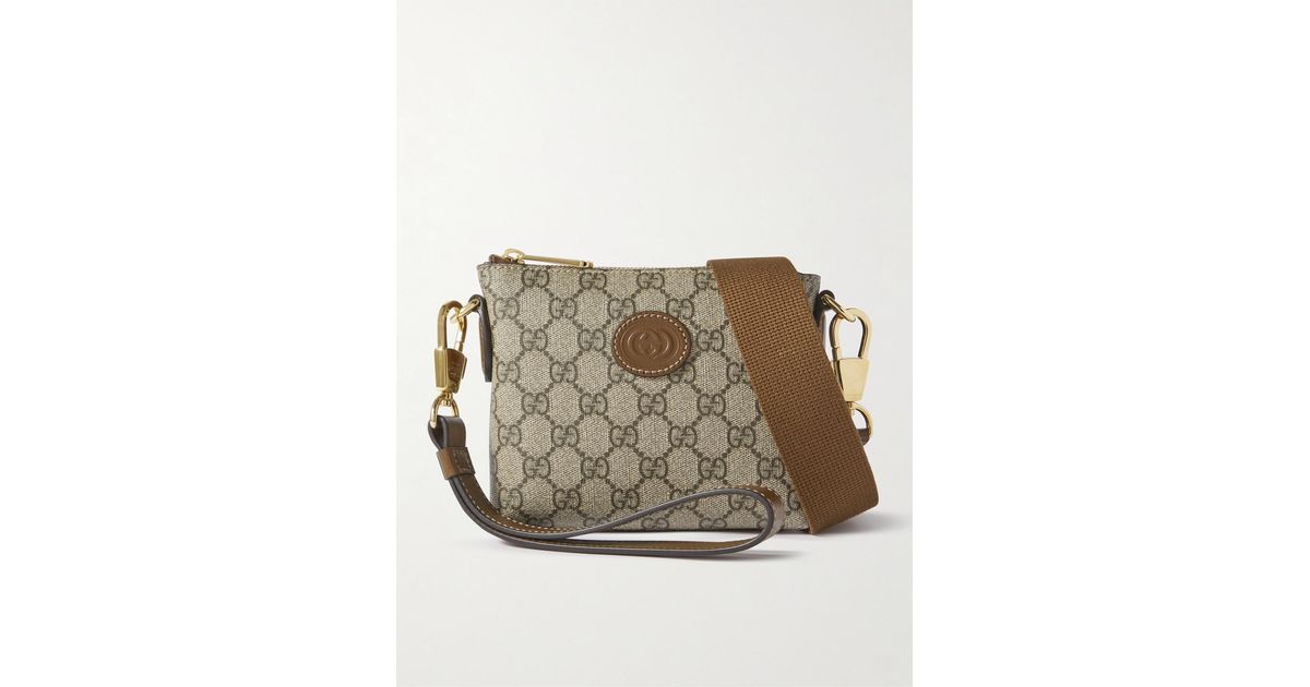 Gucci GG Retro Leather-trimmed Monogrammed Coated-canvas Messenger Bag ...