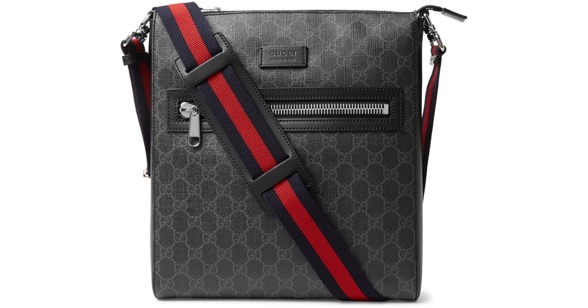 Gucci Leather Trimmed Monogrammed Coated Canvas Messenger Bag In Gucci Leather Trimmed Monogrammed Coated Canvas Messenger Bag In Black For Men Lyst