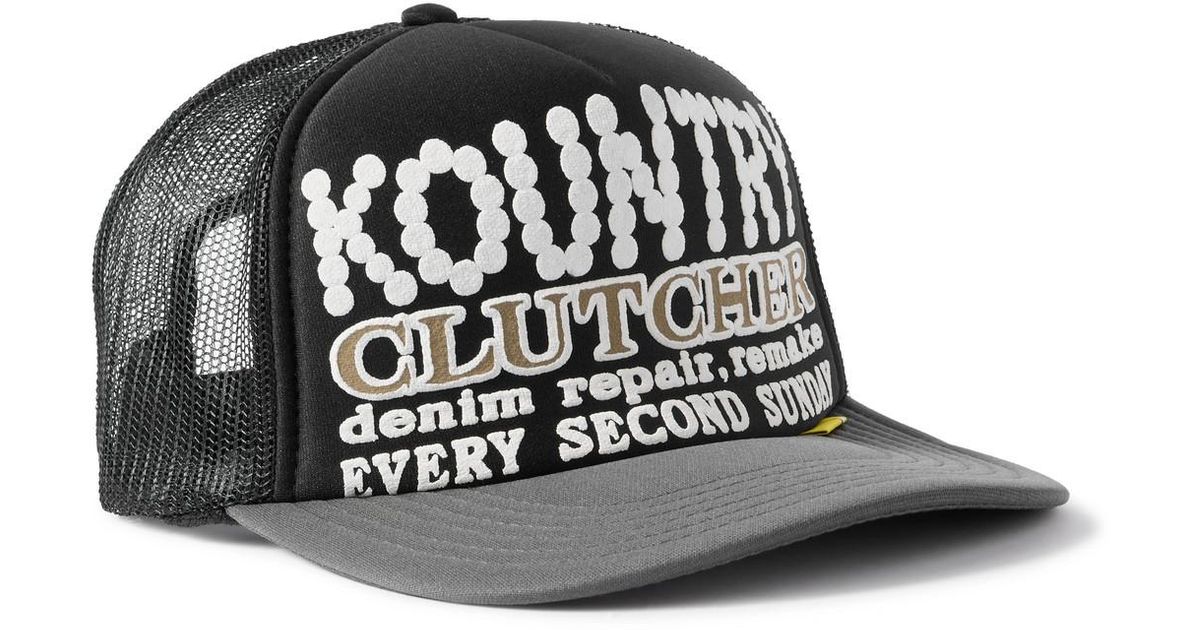 KAPITAL KOUNTRY PEARL CLUTCHER グレー 黒 KAPITAL - Kountry Pearl Clutcher Printed Twill and Mesh Trucker