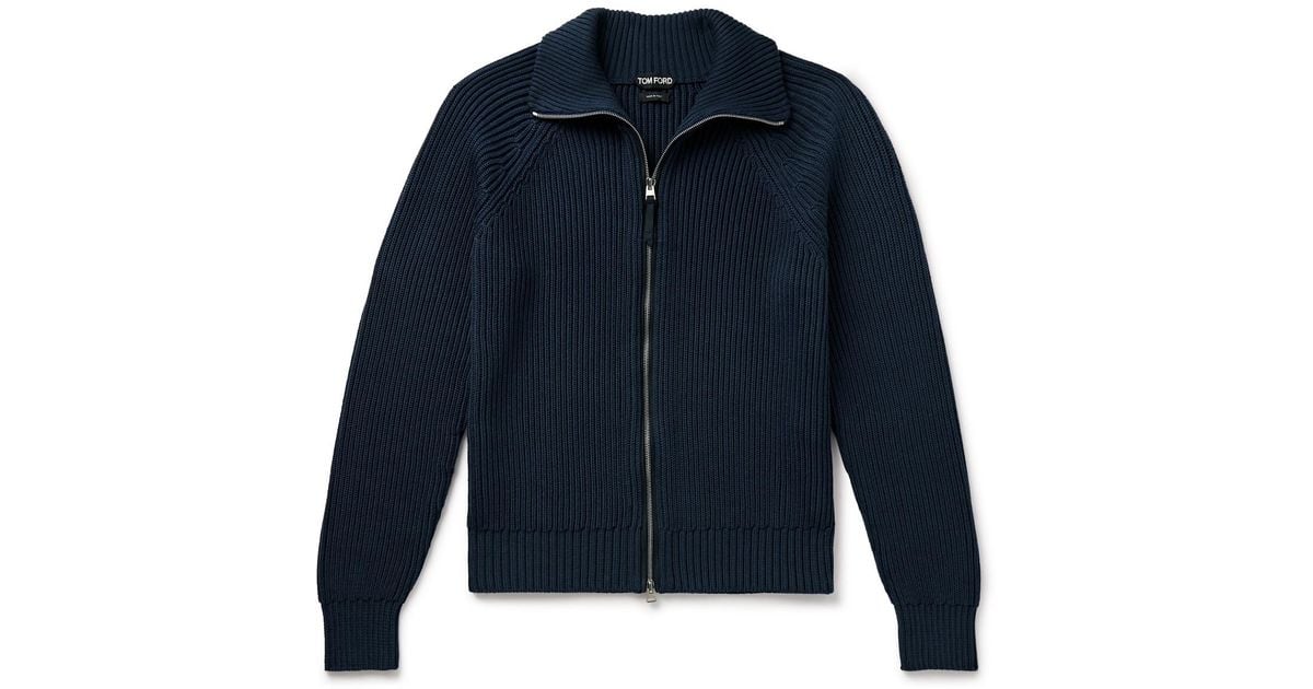Tom Ford Slim-Fit Ribbed Silk And Cotton-Blend Zip-Up