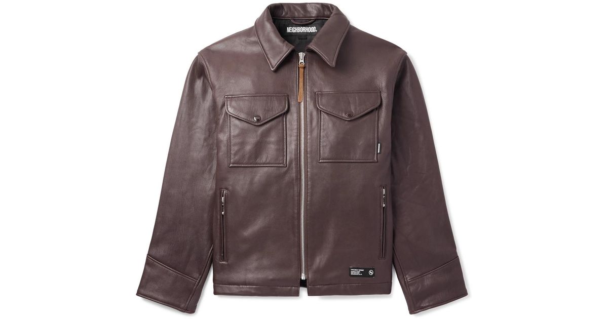Neighborhood Pm Leather Jacket in Brown for Men | Lyst