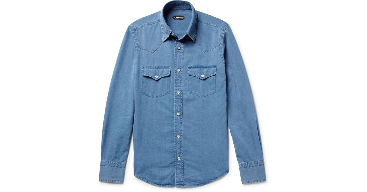Tom Ford Micky Slim-fit Washed-denim Western Shirt in Blue for Men - Lyst