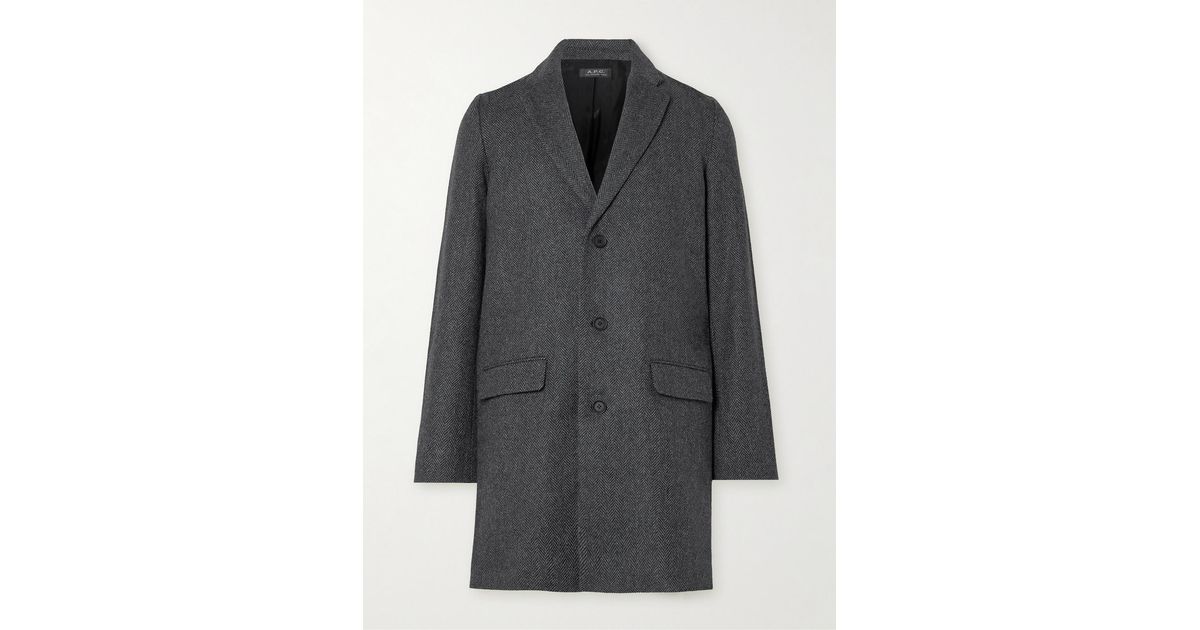A.P.C. Herringbone Wool-Blend Coat in Grey for Men | Lyst UK