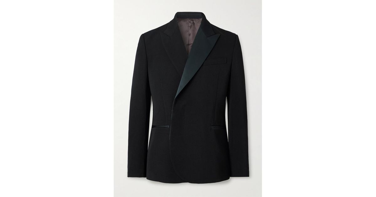 Wales Bonner Rise Double-Breasted Satin-Trimmed Grain De Poudre