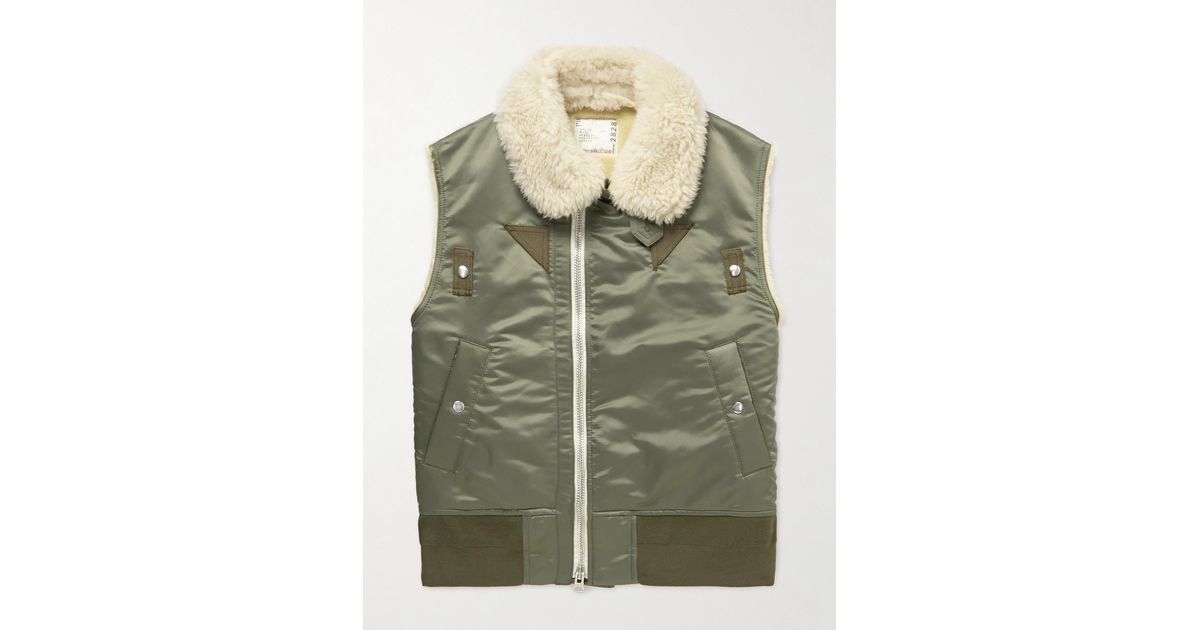 Sacai Synthetic Faux Shearling-lined Padded Nylon Gilet in Green for ...