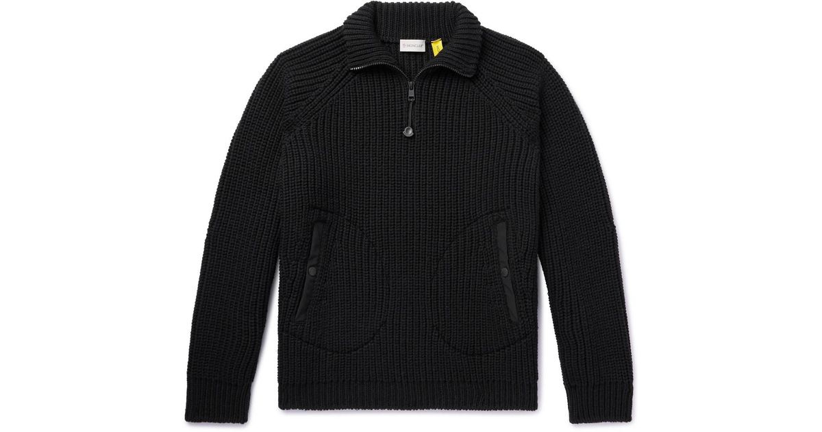 Moncler Genius Pharrell Williams Shell-trimmed Ribbed Wool Half-zip Sweater  in Black for Men