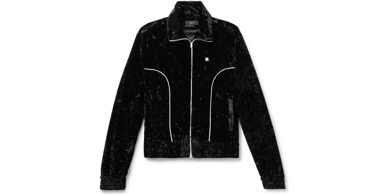 Amiri Logo-appliquéd Crushed-velvet Track Jacket in Black for Men