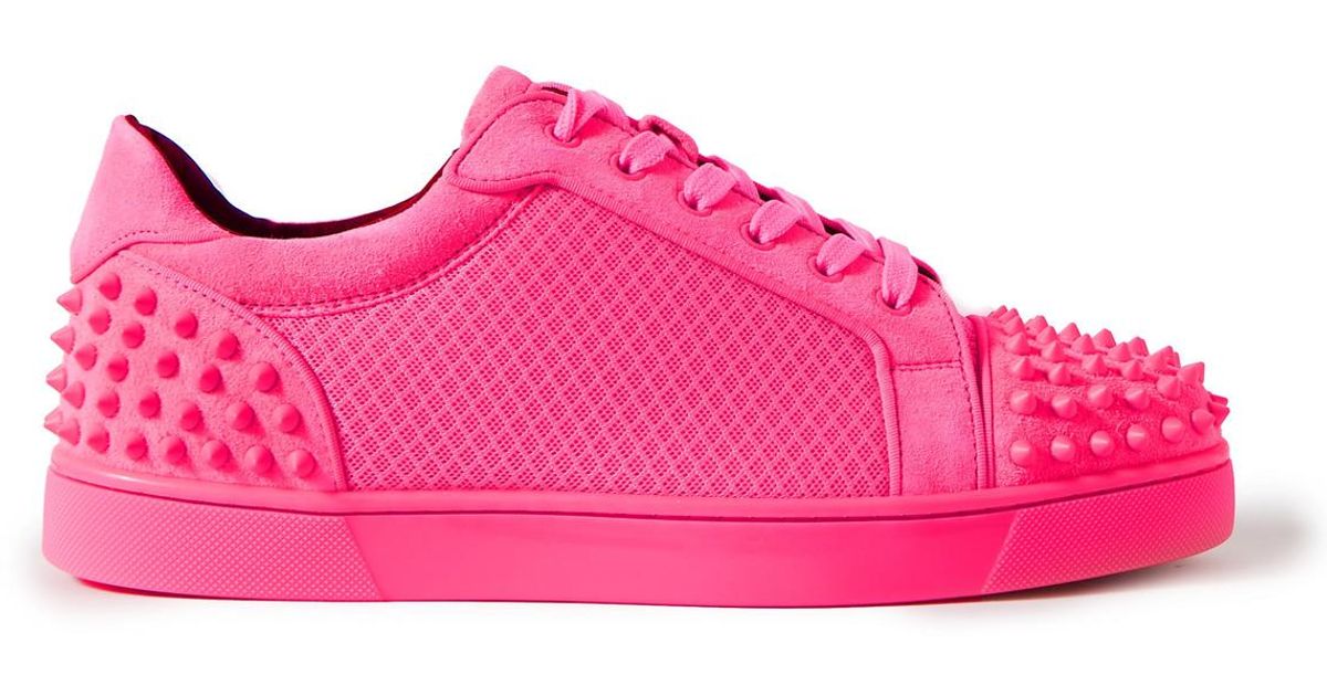 Christian Louboutin Seavaste 2 Studded Mesh And Suede Sneakers in Pink