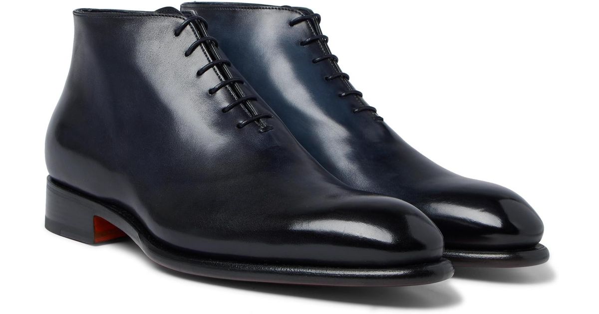 Santoni Wholecut Burnishedleather Oxford Boots in Blue for Men Lyst UK