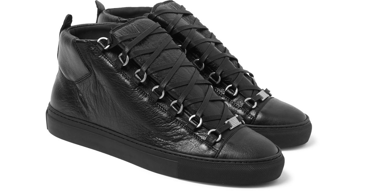 Arena Creased-leather Sneakers in Black Men Lyst