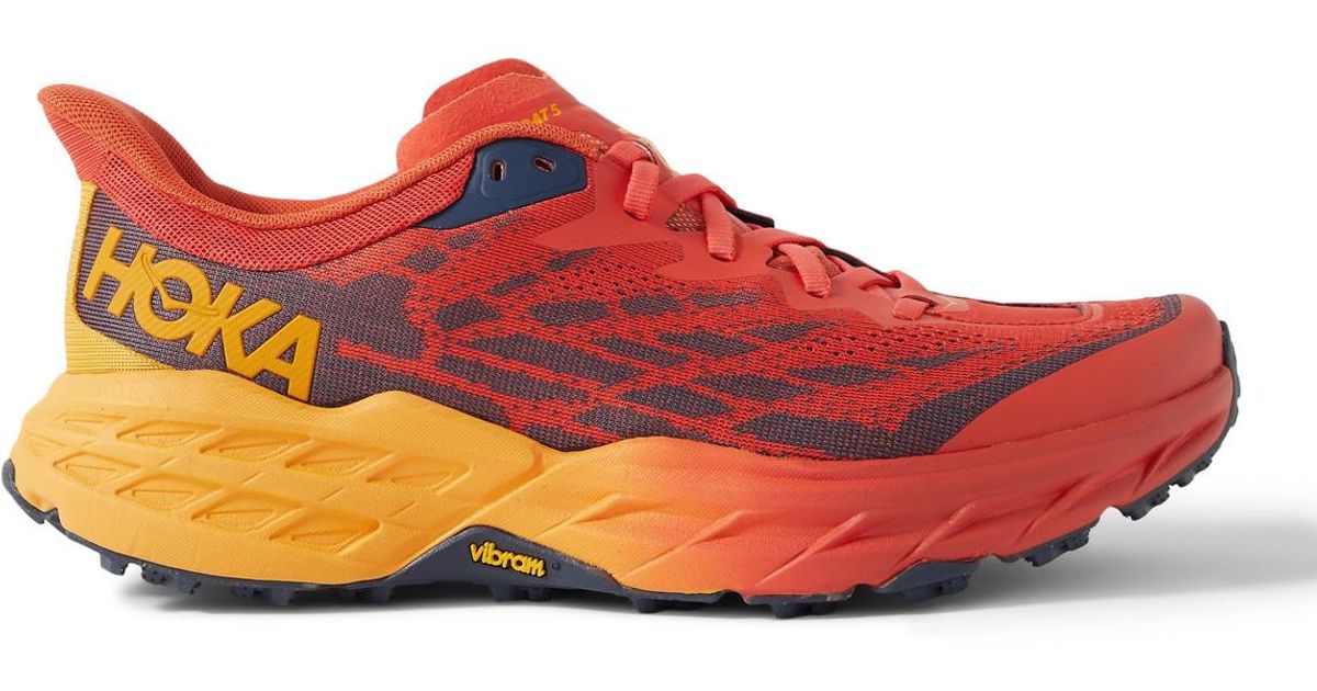 Hoka One One Speedgoat 5 Rubbertrimmed Mesh Running Sneakers in Red for Men Lyst