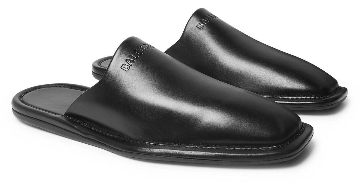 Balenciaga Logo-debossed Leather Backless Loafers in Black for Men ...