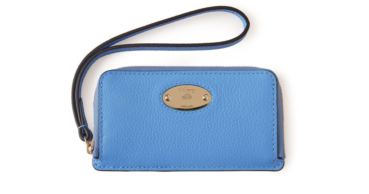 Mulberry Plaque Coin Card Pouch In Cornflower Blue Small Classic Grain