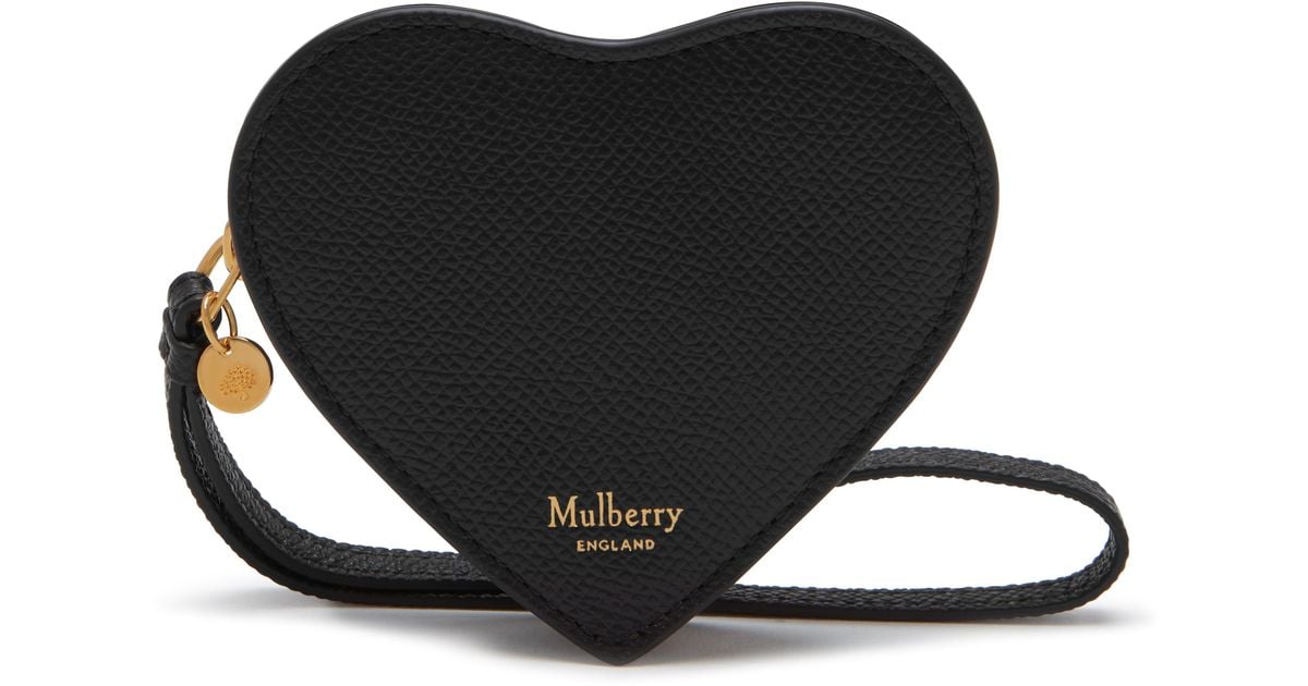 Mulberry Heart Coin Zip Purse In Black Small Printed Grain