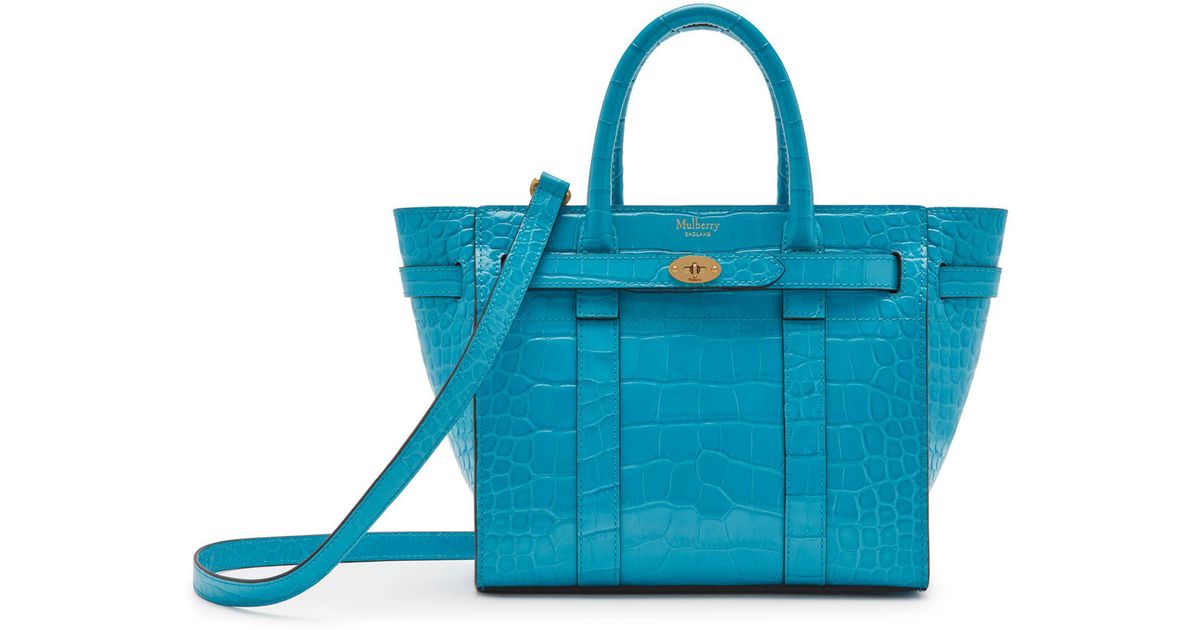 Mulberry Leather Mini Zipped Bayswater In Azure Croc Print in Blue - Lyst