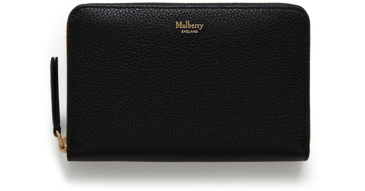 Mulberry Medium Zip Around Wallet In Black Small Classic Grain Leather |  Lyst