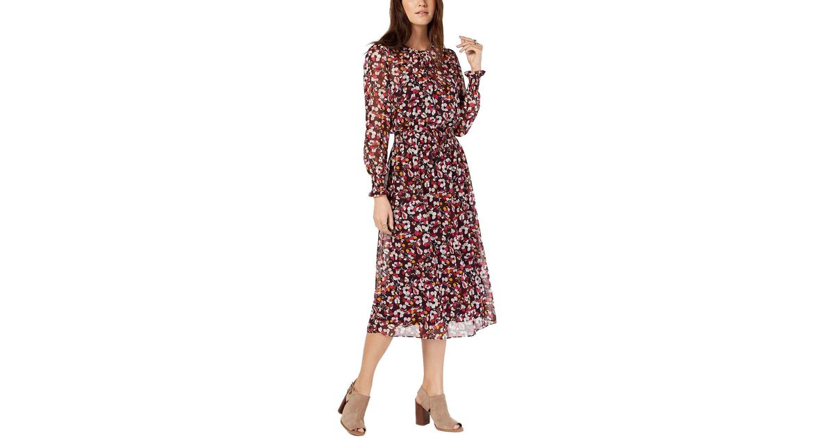 Tommy Hilfiger Synthetic Long Sleeve Floral Print Dress in Red - Lyst
