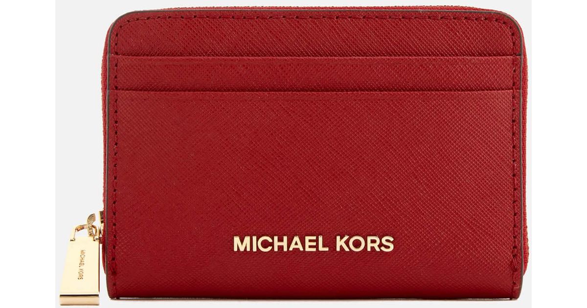 MICHAEL Michael Kors Leather Money Pieces Zip Around Card Case in Red ...