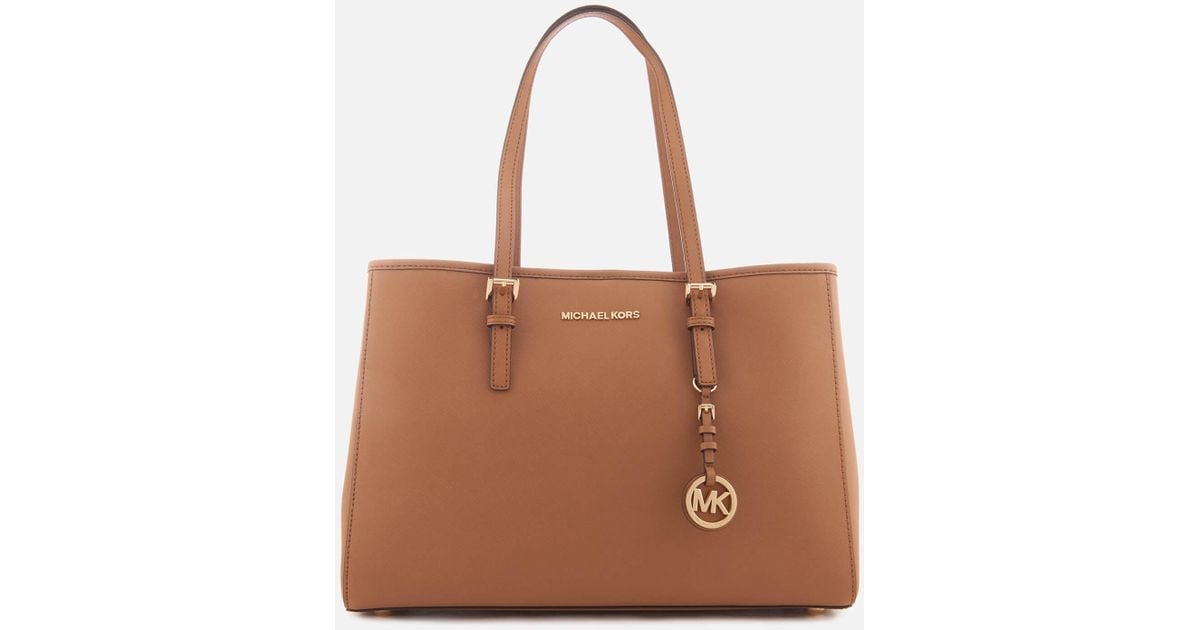 Michael Michael Kors 'Large Jet Set' East/West Saffiano Crossbody Bag Brown