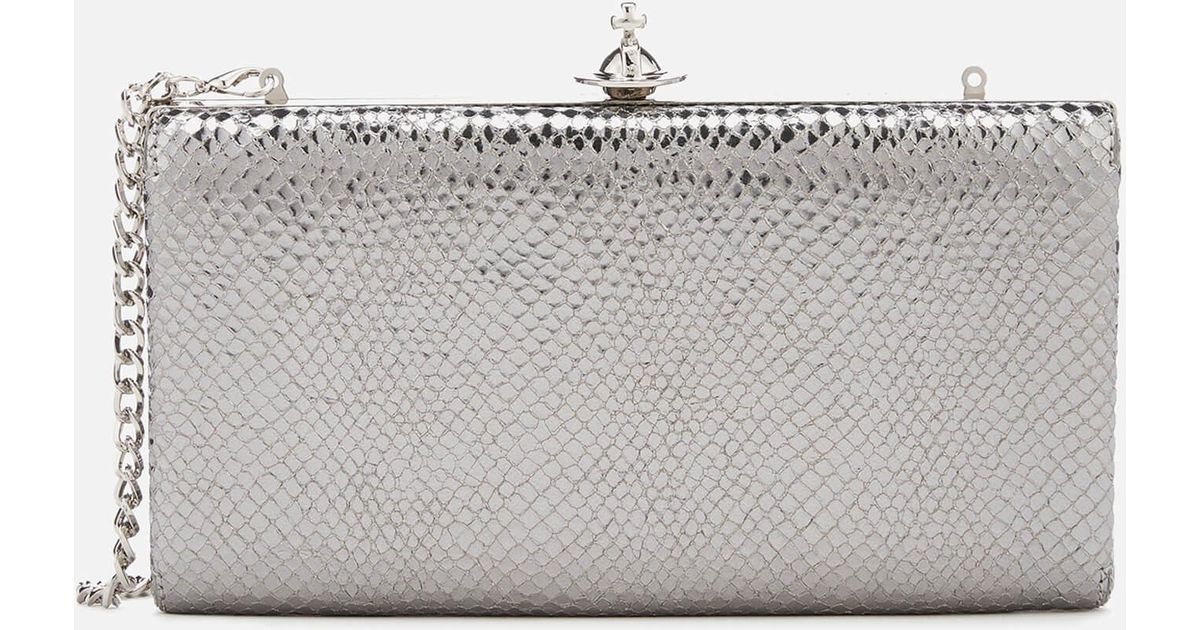 large silver clutch bag