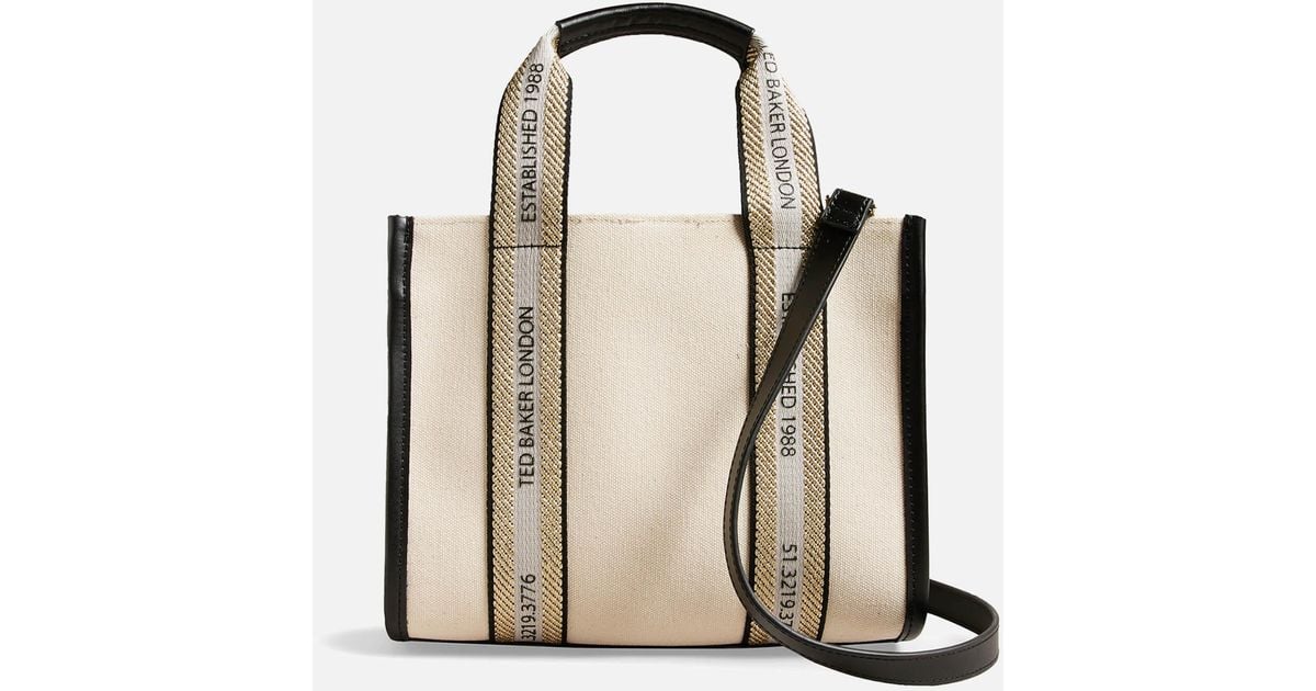 Ted Baker Small Georjea Logo detailed Cotton canvas Tote Bag in Natural Lyst UK