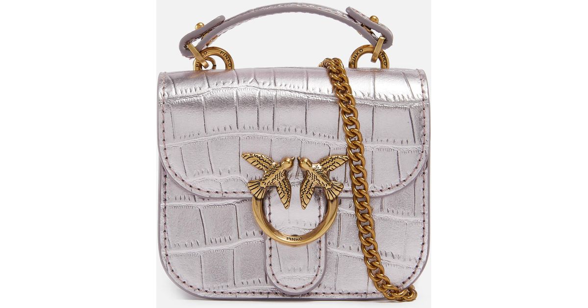 Pinko Micro Love Bell Croceffect Leather Bag in Pink (White) Lyst