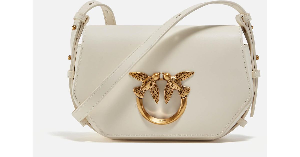 Pinko Love Click Exagon Mini Vitello Leather Crossbody Bag in Natural
