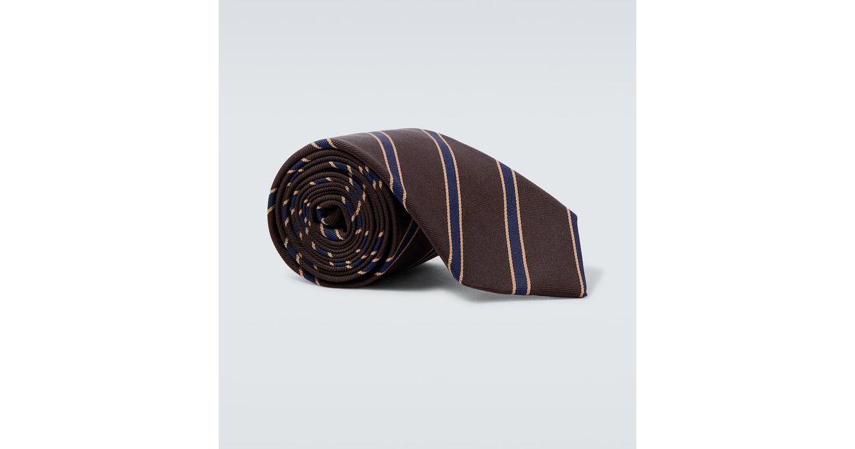 AURALEE Striped Silk Tie in Brown for Men | Lyst